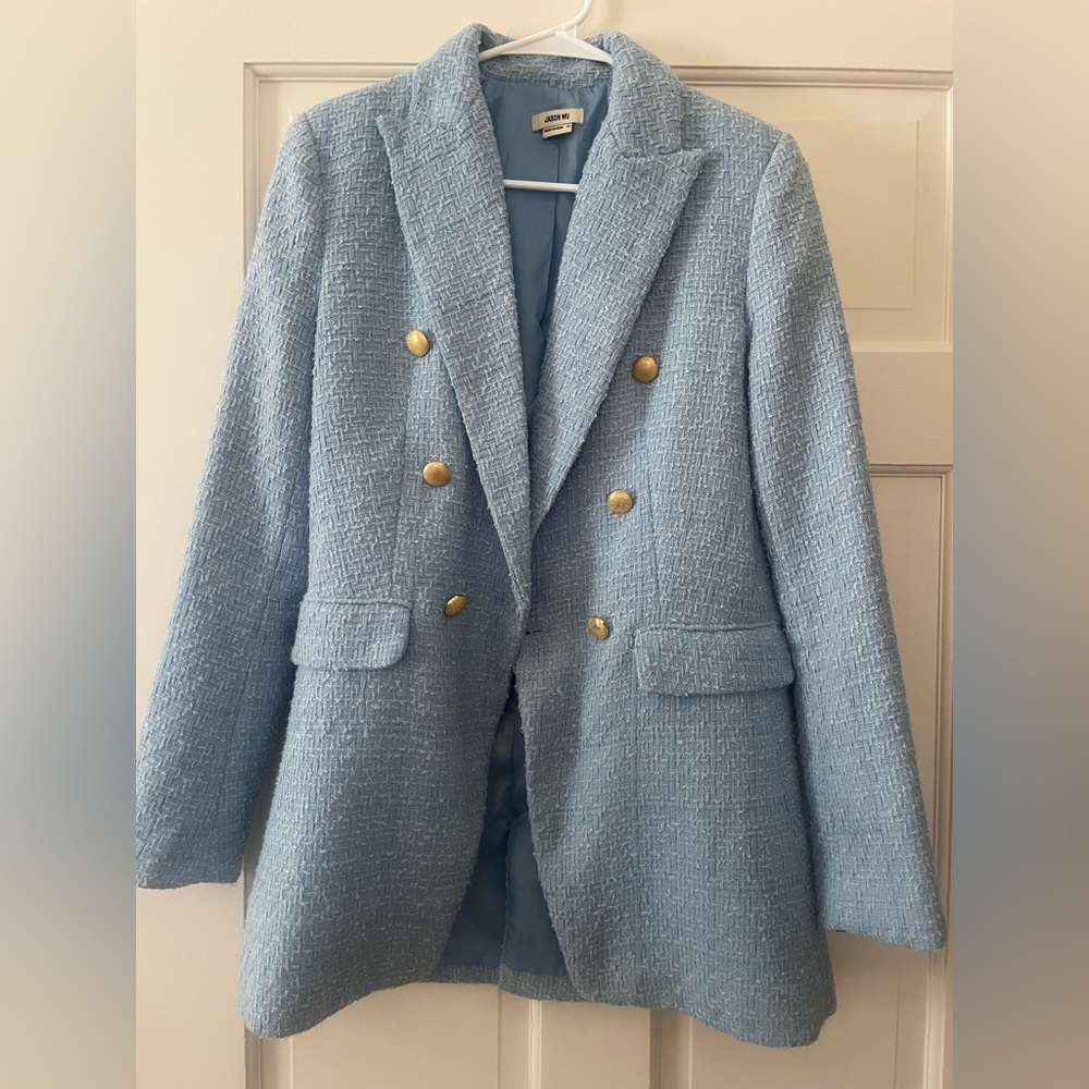 Jason Wu Light Blue Tweed Blazer with Gold Buttons